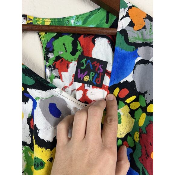 Jams World Floral Dress Women Size M Multicolor Vintage Art Print Keyhole Back - Picture 2 of 9